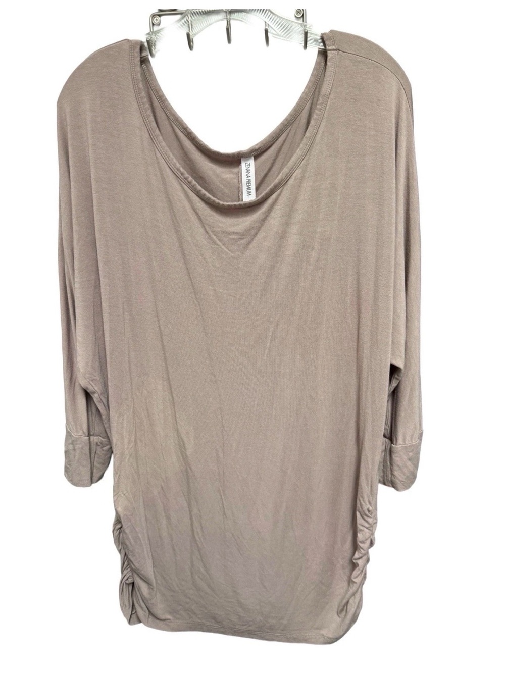 Zenana Premium 1X Beige Ruched Dolman Tinic